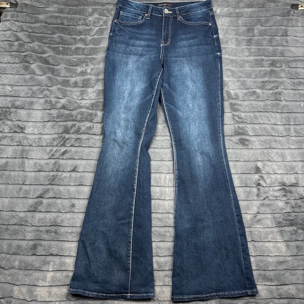 YMI Jeans Womens 9/29 Dark Wash High Rise Flare Bell Bottom Denim Blue Pockets